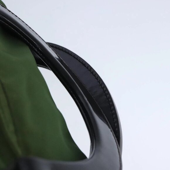 PRADA Hand Bag Nylon leather 2way Khaki Dark Brown Silver Auth 102248 - Picture 9 of 16